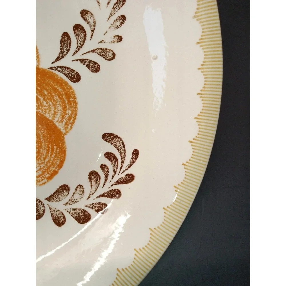 VINTAGE 1970s Royal China Jeannette Bowl Orange Brown Floral Scalloped Rim USA